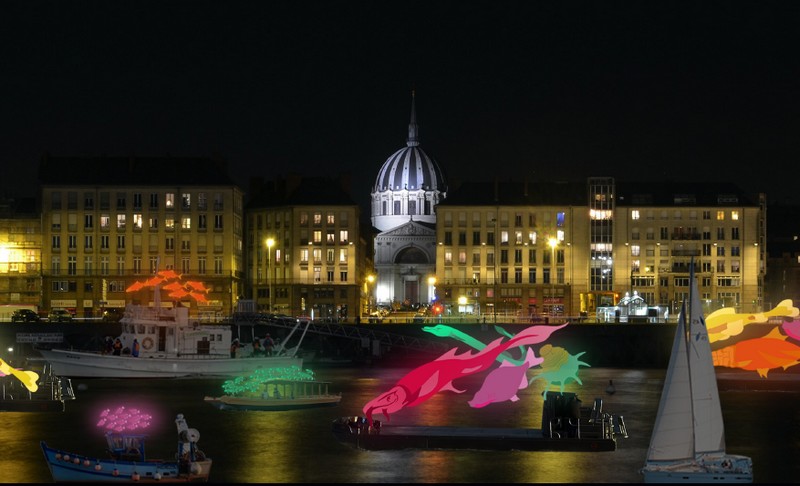 « Débords enchantés », c’est l’idée féerique proposée par cinq étudiants de l’École nationale supérieure d’architecture de Nantes, pour mettre en lumière les poissons de Loire.