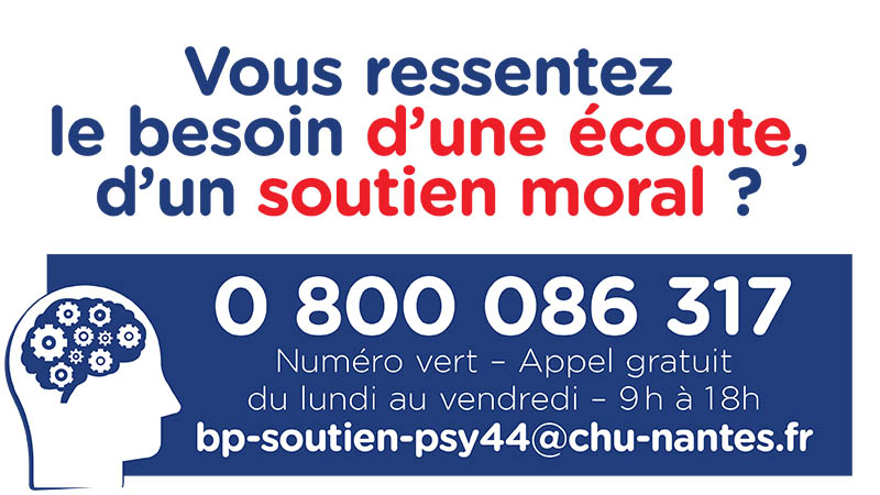 « Covid soutien psy 44 » est accessible gratuitement, du lundi au vendredi (de 9h à 18h), au 0 800 086 317 (numéro vert).